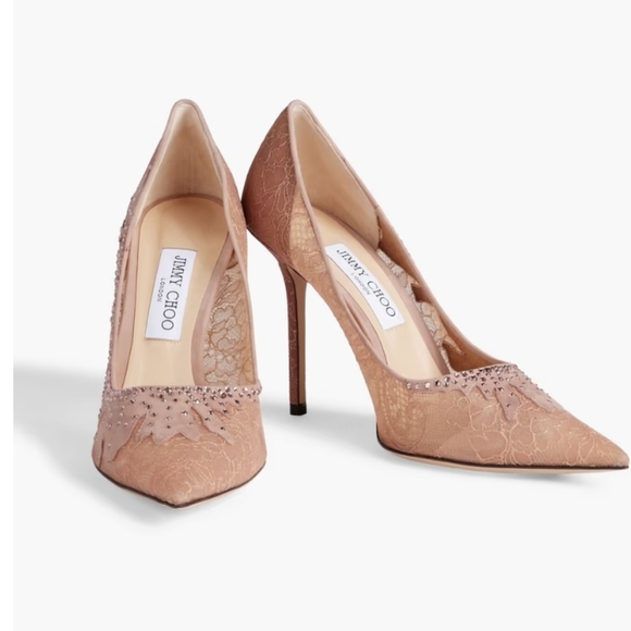 Jimmy Choo Shoes - JIMMY CHOO Love 100 crystal-embellished suede and corded lace pumps